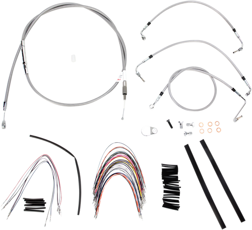 BURLY BRAND B30-1092 Complete Stainless Braided Handlebar Cable/Brake Line Kit - 16" Ape Hangers '08-'13 Touring