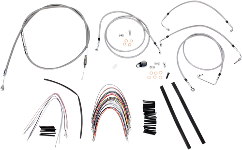 BURLY BRAND B30-1094 Complete Stainless Braided Handlebar Cable/Brake Line Kit - 14" Ape Hangers- '08-'13 Touring