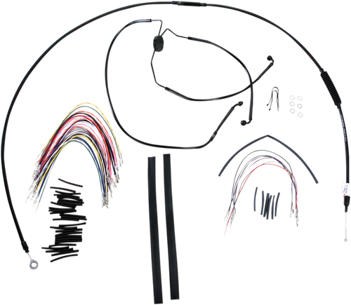 BURLY BRAND B30-1101 Complete Black Vinyl Handlebar Cable/Line Kit for Ape Hangers - 15" '08-'13 FLH