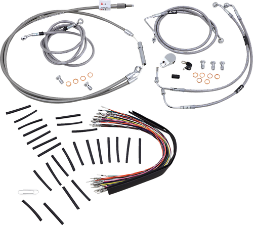BURLY BRAND B30-1102 Complete Stainless Braided Handlebar Cable/Brake Line Kit - 13" Ape Hangers '08-'13 FLH
