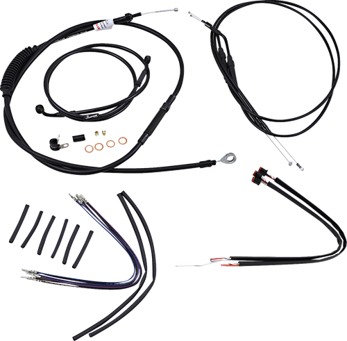 BURLY BRAND B30-1107 Complete Black Vinyl Handlebar Cable/Line Kit for Ape Hangers - 14" '14-'22 Sportster