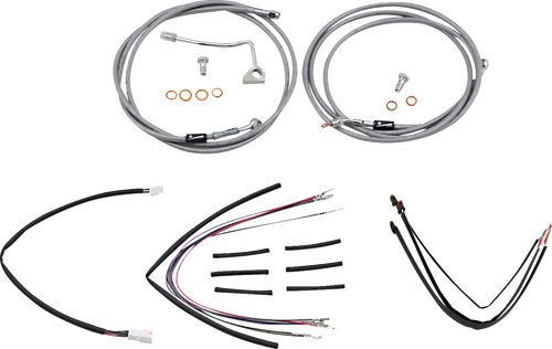 BURLY BRAND B30-1163 Complete Stainless Braided Handlebar Cable/Brake Line Kit - 18" Ape Hangers '15-'16 FLTR