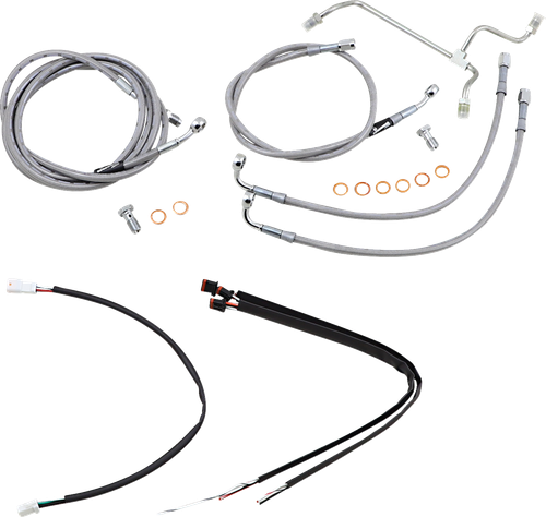 BURLY BRAND B30-1165 Complete Stainless Braided Handlebar Cable/Brake Line Kit - 16" Ape Hangers '17-'19 Touring
