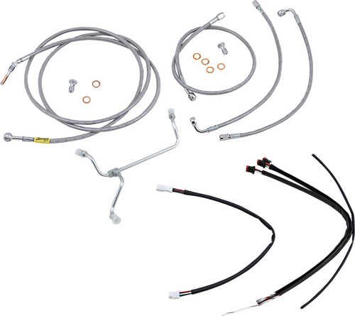 BURLY BRAND B30-1239 Complete Stainless Braided Handlebar Cable/Brake Line Kit - 15" Ape Hangers '17-'20 FLH