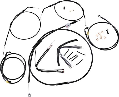BURLY BRAND B30-1204 Complete Black Vinyl Handlebar Cable/Line Kit for Ape Hangers - 16" '12-'17 FXD