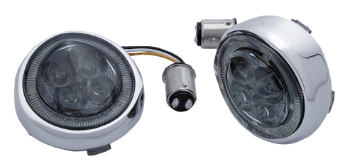 CIRO 45600 Fang® Front Turn Signal Light Inserts - Amber/White LED Smoke Lens Chrome