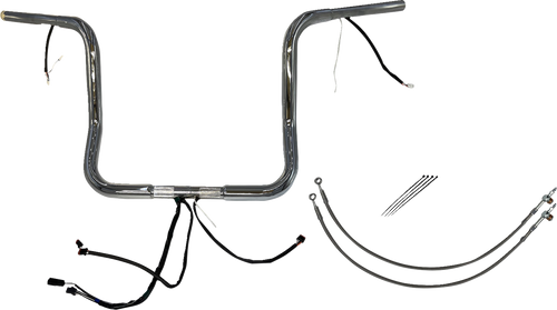 FAT BAGGERS INC. 902514 EZ Install Wired 1-1/4" Round Top Handlebar Kit - 14" - Chrome - 14" Chrome