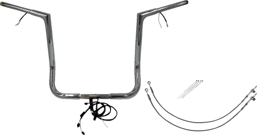 FAT BAGGERS INC. 701216 EZ Install Wired 1-1/4" Flat Top Handlebar Kit - 16" - Chrome - 16" Chrome