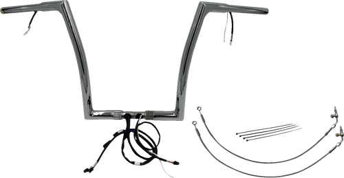 FAT BAGGERS INC. 702914 EZ Install Wired 1-1/4" Flat Top Handlebar Kit - 14" - Chrome - 14" Chrome