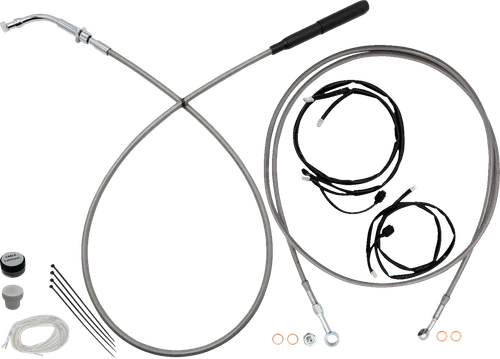 FAT BAGGERS INC. 249014-C EZ Install Kit - 13"/14" Handlebars - Upper Clutch - Full Length - Braided Stainless Steel/Chrome - 13"/14" Handlebars Upper Clutch Full Length Braided Stainless Steel/Chrome