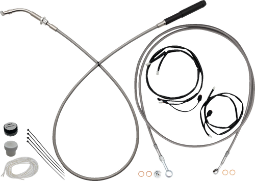 FAT BAGGERS INC. 249916 EZ Install Kit - 16" Handlebars - Upper Clutch - Full Length - Braided Stainless Steel - 16" Handlebars Upper Clutch Full Length Braided Stainless Steel