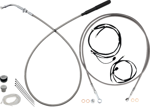 FAT BAGGERS INC. 249916-C EZ Install Kit - 16" Handlebars - Upper Clutch - Full Length - Braided Stainless Steel/Chrome - 16" Handlebars Upper Clutch Full Length Braided Stainless Steel/Chrome