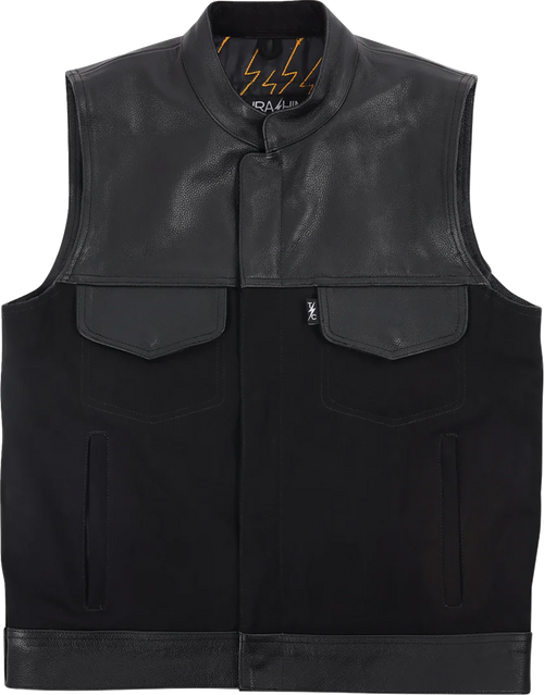 THRASHIN SUPPLY CO. TMJ-13-10 Kanan Leather/Denim Riding Vest - Black Large