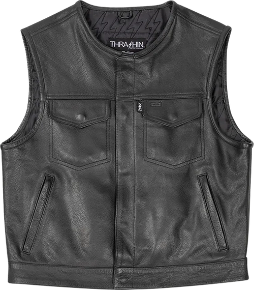THRASHIN SUPPLY CO. TMJ-17-09 Encinal Leather Shorty Riding Vest - Black Medium