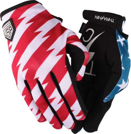 THRASHIN SUPPLY CO. SV1-12-09 Stars & Bolts Stealth Gloves - Red/Blue Medium
