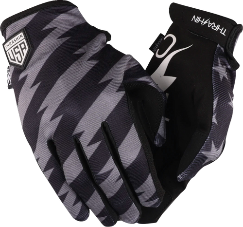 THRASHIN SUPPLY CO. SV1-13-09 Stars & Bolts Stealth Gloves - Black/Gray Medium