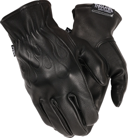 THRASHIN SUPPLY CO. TRG-01-09 Roper Leather Gloves - Black Medium