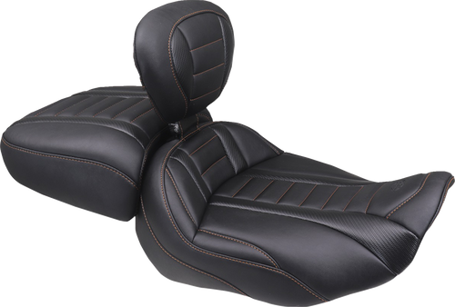 MUSTANG 89401MO Deluxe Touring Solo Seat - w/ Backrest Mandarin Orange Stitch FLT/FLH '23-'25
