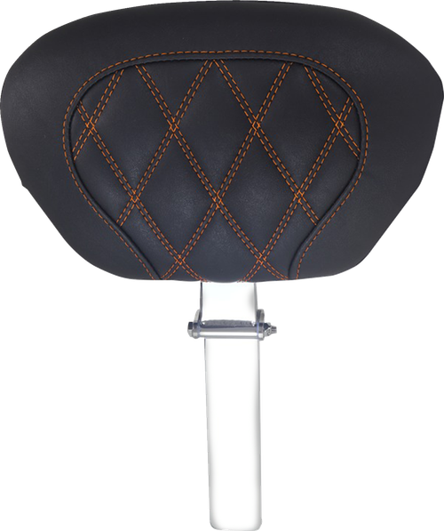 MUSTANG 89539MO Super Touring Driver Backrest - Double Diamond Mandarin Orange Stitch FLH/FLT '08-'25