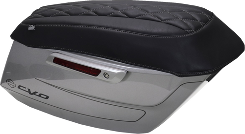 MUSTANG 88470GM Deluxe Diamond Saddlebag Lid Covers - Black w/ Gunmetal Gray Stitch FLH/FLT '23-'25