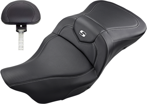 SADDLEMEN 808-07B-185BRHC Heated Roadsofa™ Carbon Fiber Seat - Carbon Fiber w/ Backrest FL '08-'24