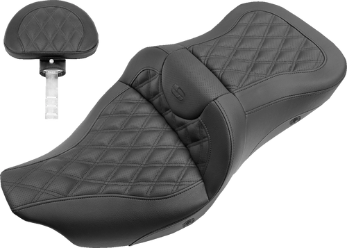 SADDLEMEN 808-07B-182TBRH Roadsofa™ Trike Seat - Heated Full Lattice Stitch with Backrest Black FL '09-'24