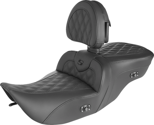 SADDLEMEN 897-06-182BRHC Heated Roadsofa™ Lattice Stitched Seat - with Backrest Full Lattice Stitch Heated '99-'07 FLH