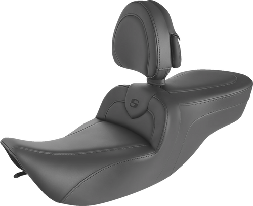 SADDLEMEN 897-06-187BR RoadSofa™ Seat - with Backrest Black w/ Black Stitching FLH '97-'07