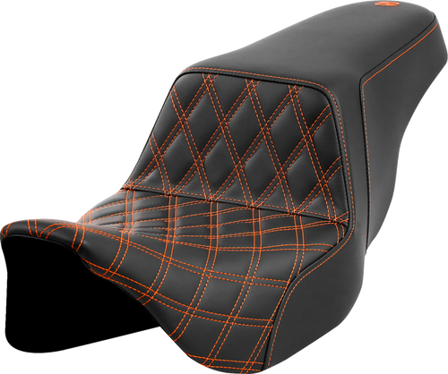 SADDLEMEN 808-07B-17203 Lattice Stitch Step-Up Seat - Front Lattice Stitch Orange Stitch FLH/FLT '08-'23