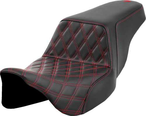 SADDLEMEN 808-07B-17204 Lattice Stitch Step-Up Seat - Front Lattice Stitch Red Stitch FLH/FLT '08-'23