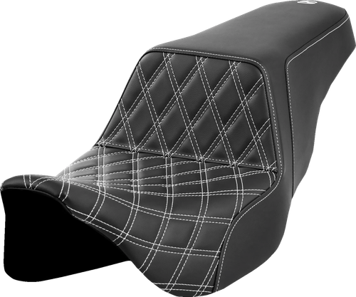 SADDLEMEN 808-07B-17206 Lattice Stitch Step-Up Seat - Front Lattice Stitch White Stitch FLH/FLT '08-'23