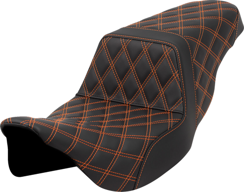 SADDLEMEN 808-07B-17503 Lattice Stitch Step-Up Seat - Lattice Stitch Orange Stitch FLH/FLT '08-'23