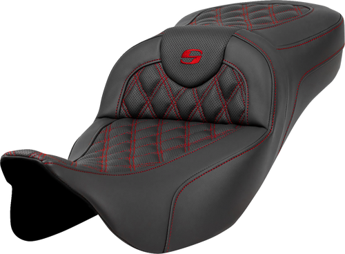 SADDLEMEN 808-07B-18404 Extended Reach RoadSofa™ Seat - Lattice Stitch Red Stitch without Backrest FL '08-'24