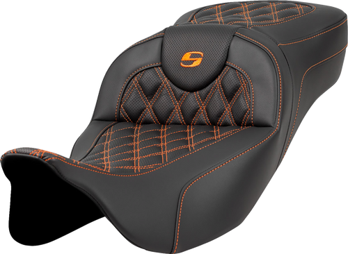 SADDLEMEN 808-07B-18403 Extended Reach RoadSofa™ Seat - Lattice Stitch Orange Stitch without Backrest FL '08-'24