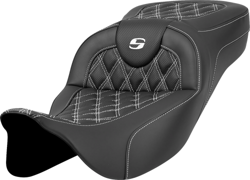 SADDLEMEN 808-07B-18406 Extended Reach RoadSofa™ Seat - Lattice Stitch White Stitch without Backrest FL '08-'24