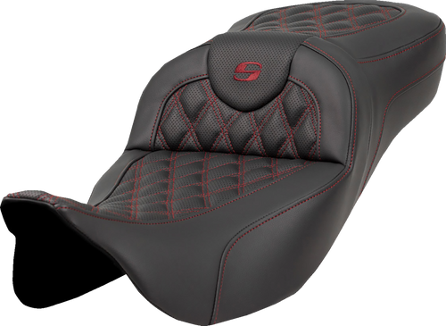 SADDLEMEN 808-07B-18408 Extended Reach RoadSofa™ Seat - Lattice Stitch Burgundy Stitch without Backrest FL '08-'24