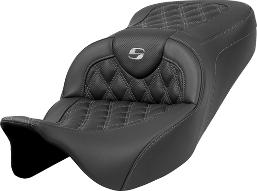 SADDLEMEN 808-07B-18202 Roadsofa™ Lattice Stitch Seat - Lattice Stitch Dark Gray Stitch without Backrest FLH/FLT '08-'23