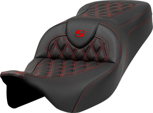 SADDLEMEN 808-07B-18204 Roadsofa™ Lattice Stitch Seat - Lattice Stitch Red Stitch without Backrest FLH/FLT '08-'23