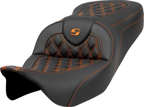 SADDLEMEN 808-07B-18203 Roadsofa™ Lattice Stitch Seat - Lattice Stitch Orange Stitch without Backrest FLH/FLT '08-'23