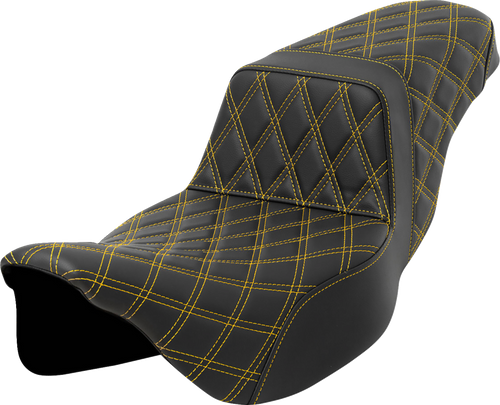 SADDLEMEN 808-07E-17507 Lattice Stitch Step-Up Seat - Lattice Stitch Gold Stitch Extended Reach FLH/FLT '08-'23