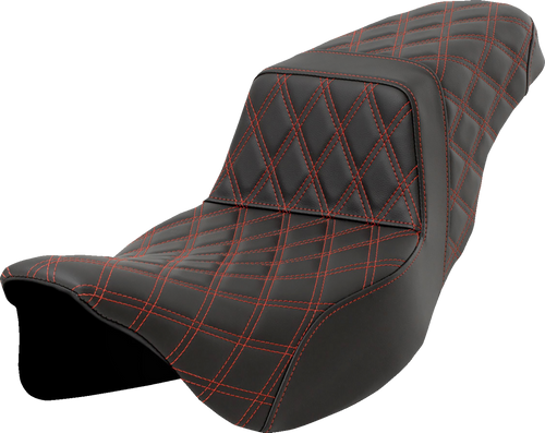 SADDLEMEN 808-07E-17504 Lattice Stitch Step-Up Seat - Lattice Stitch Red Stitch Extended Reach FLH/FLT '08-'23
