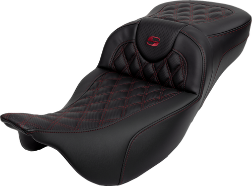 SADDLEMEN 808-07B-184B8 Roadsofa™ Extended Reach Seat - Lattice Stitch Wine Berry Stitch with Backrest FL '08-'24