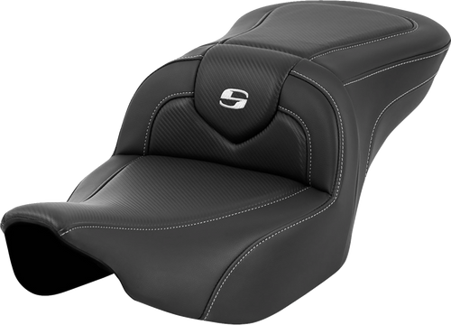 SADDLEMEN 823-07-185 Roadsofa™ Carbon Fiber Seat - Carbon Fiber Silver Stitch/Silver Logo without Backrest FL '23-'24