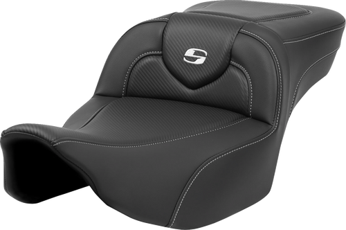 SADDLEMEN 823-07-186 Roadsofa™ Extended Reach Carbon Fiber Seat - Carbon Fiber Silver Stitch/Silver Logo no Backrest FL '23-'24