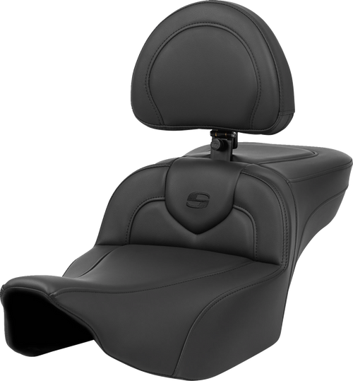 SADDLEMEN 823-07-188BR Roadsofa™ Extended Reach Seat - Black Stitch with Backrest FL '23-'24