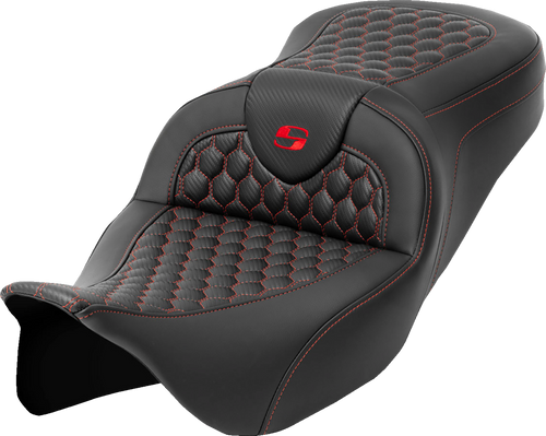 SADDLEMEN 808-07B-18904 Honeycomb Roadsofa™ Seat - Honeycomb Red Stitch without Backrest FLH/FLT '08-'23