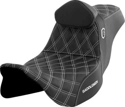 SADDLEMEN SC80807WHIRT Pro Series SDC Performance Grip Seat - w/ Backrest White Stitch FLH/FLT '08-'23