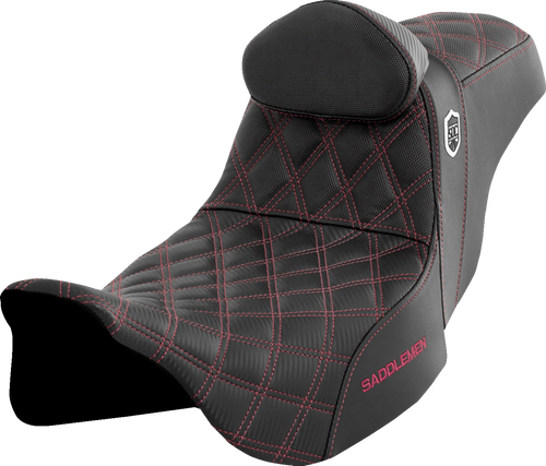 SADDLEMEN SC80807WINRT Pro Series SDC Performance Grip Seat - w/ Backrest Wine Berry Stitch FLH/FLT '08-'23