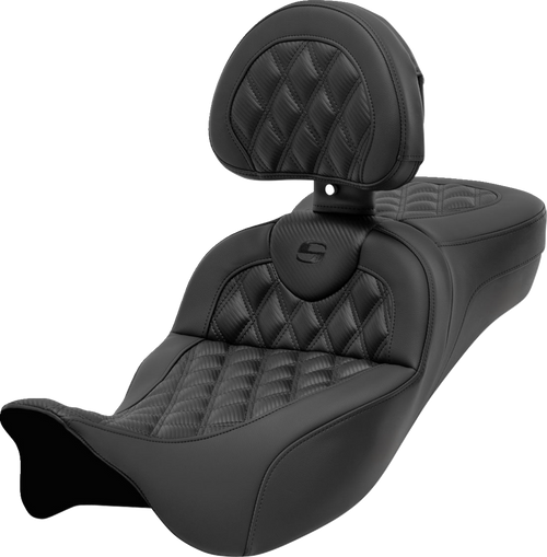 SADDLEMEN 808-07B-207B0 Roadsofa™ Seat - with Backrest Lattice Stitch Carbon Fiber FL '08-'24