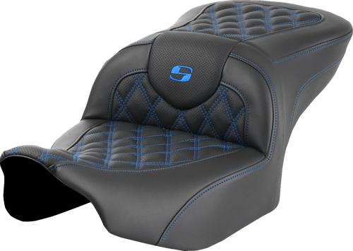 SADDLEMEN 823-07-18201 Roadsofa™ Lattice Stitch Seat - without Backrest Blue Lattice Stitch FLTR/FLHX '23-'24